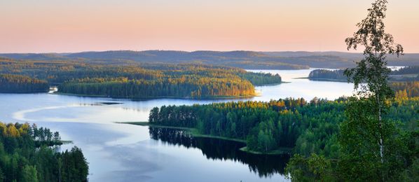 Landschaft des Saimaa-Sees von oben, Finnland
